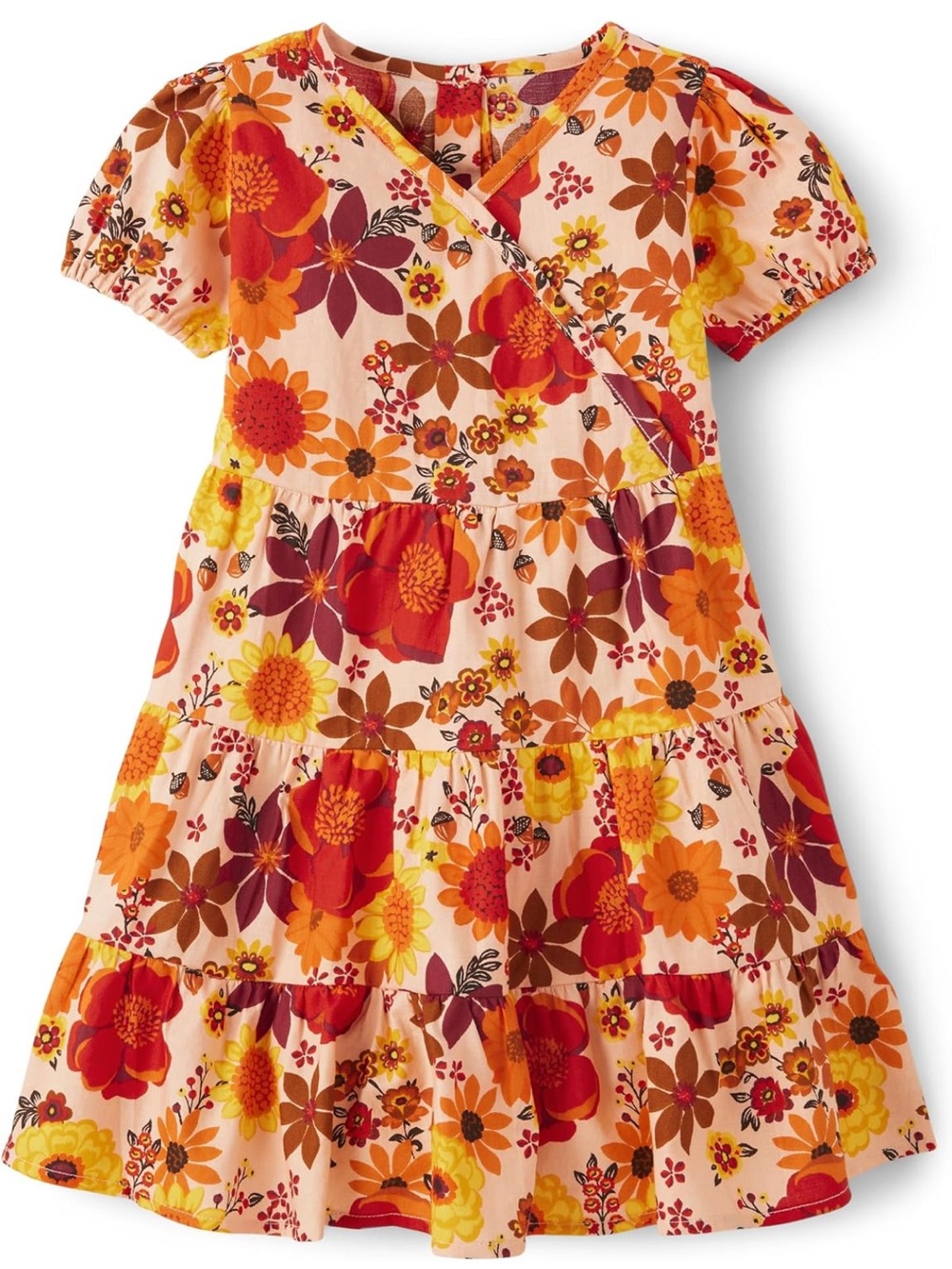EUC Gymboree Fall Floral Tiered Dress with Orange and Yellow Blooms, size 7